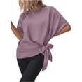 thumbnail image 1 of Baywell Women's Solid Color Bbat Wing Sleeve Hem Knot Top Summer T Shirt Top, 1 of 8