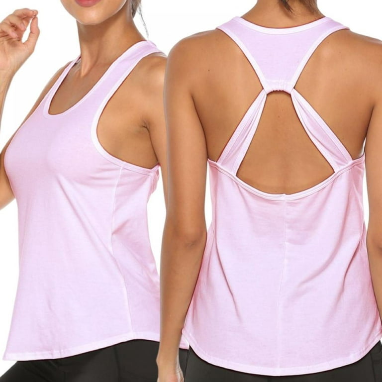 Baywell Women's Sports Vest Solid Color Loose Sexy Cutout Ladies Tank Tops  Pink XL 