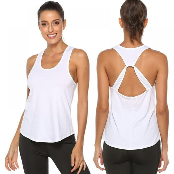 Baywell Women's Sports Vest Solid Color Loose Sexy Cutout Ladies Tank Tops White XL