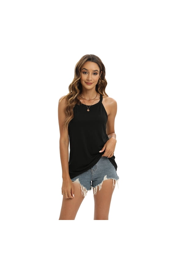 Women's Summer Casual Tank Tops Back Lace Hollow-Out Sleeveless Halter Tee Shirts Crew Neck Casual Cami Shirts Tunic Tops, XS-XL