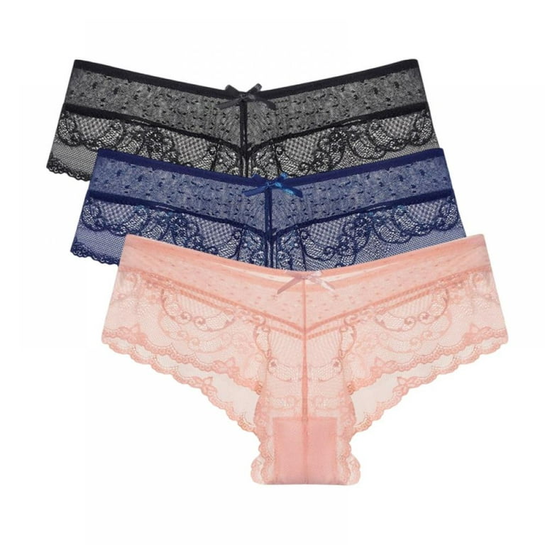 Baywell Women's Underwear Lacy Panties Lace Bikini Hipster Silky Comfy  Briefs 3 Packs 126.5-148.5lbs