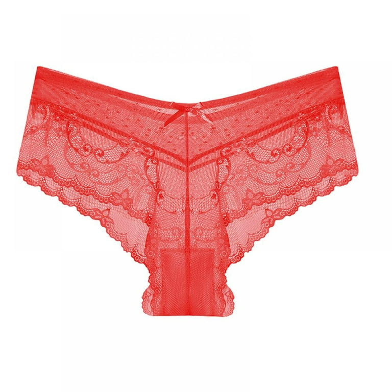 Baywell Women's Underwear Lacy Panties Lace Bikini Hipster Silky Comfy Briefs  Red 110-132lbs 