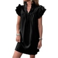 thumbnail image 1 of Baywell Women's V Neck Ruffle Cap Sleeve Tunic Mini Dress Flounce Casual Basic Straight Dresses Loose Summer Dresses, 1 of 6