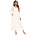 thumbnail image 1 of Baywell Women's White Victorian Nightgown Long Sleeve Square Neck Sleepwear Nightdress Long Nightgown Embroideries Vintage Pajama Dress Soft Cotton Blend Loungewear with Pockets, S-2XL, 1 of 7