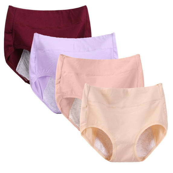 Baywell Womens 4 Pack Menstrual Period Underwear Plus Size Physiological Panties Mid Waist Cotton Postpartum Ladies Panties Menstrual Leak Proof Protective Briefs, 2XL-6XL
