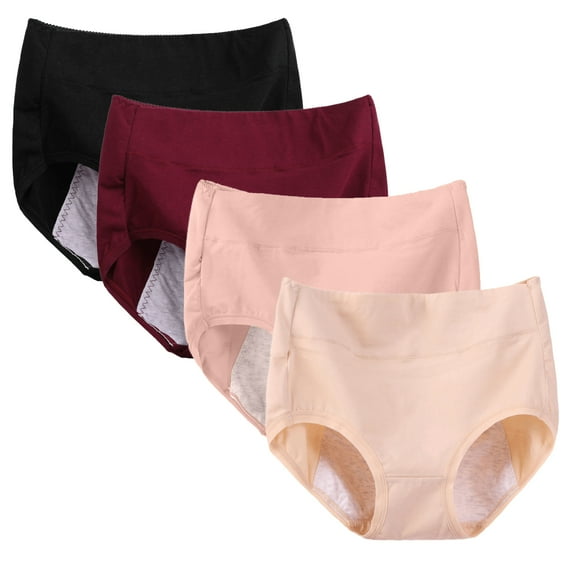 Baywell Womens 4 Pack Menstrual Period Underwear Plus Size Physiological Panties Mid Waist Cotton Postpartum Ladies Panties Menstrual Leak Proof Protective Briefs, 2XL-6XL