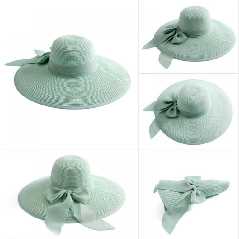 Women\'s Green 5.7 Inches Big Bowknot Straw Hat Large Floppy Foldable Cap Lanzom Women main image 4