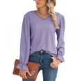 thumbnail image 1 of Baywell Womens Lace Crochet V Neck flare Long Sleeve Button Down Shirt Casual T Shirts Blouses Pullover Tops Purple S-XXL, 1 of 8