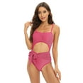 thumbnail image 1 of Baywell Womens One Piece Swimsuit High Cut Monokinis Tummy Control Swimwear Tie Side Bathing Suits Rose Red S-2XL, 1 of 8