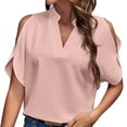 thumbnail image 1 of Baywell Womens Summer Cold Shoulder Tops Short Sleeve V Neck Casual Dressy Blouses Shirt Solid Loose Casual Tunic Top, S-2XL, 1 of 6