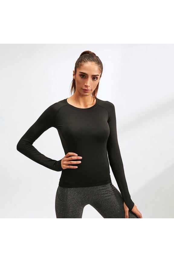 Womens Thermal Shirts Long Sleeve Fleece Lined Compression Workout Tee Base Layer Tops for Fall Winter S-2XL