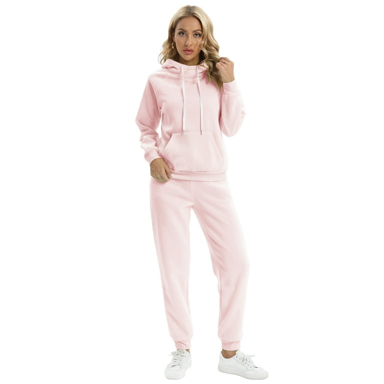 Baywell Womens Two Piece Outfits Casual Sweatsuits Solid Tracksuit Jogging Sweat  Suits Matching Jogger Hoodie Pants Set Pink US 6 