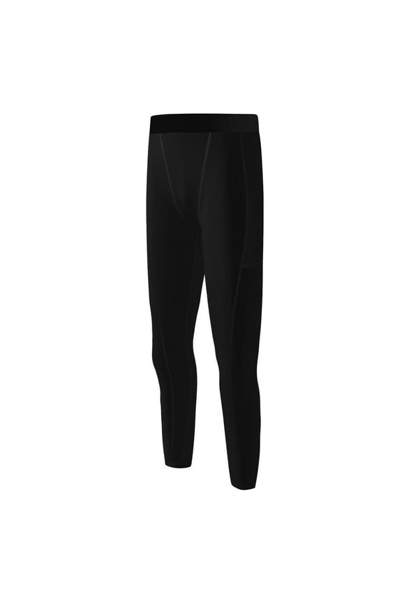 Youth Boys' Compression Leggings Tights Athletic Pants for Basketball Quick Dry Sports Base Layer with Pockets for Running Hockey Football Black 12-13Y