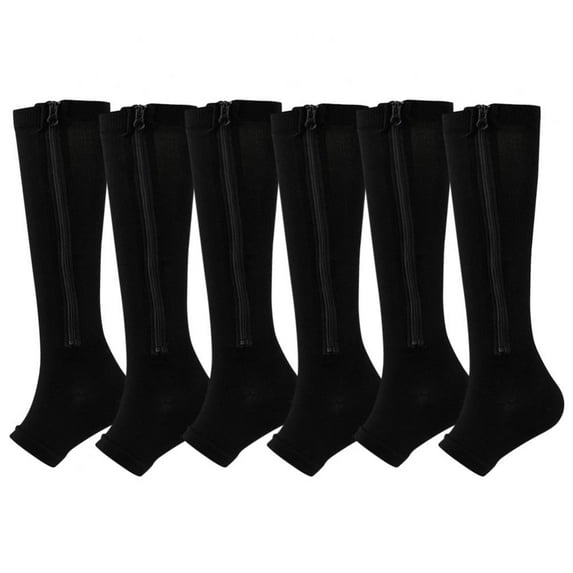 Baywell Zipper Compression Socks for Women Men - Calf Knee High 20-30mmHg Open Toe Compression Stocking - Non-Slip Sport Runing Socks Leg Support Stocking, S-2XL/ US 5-17