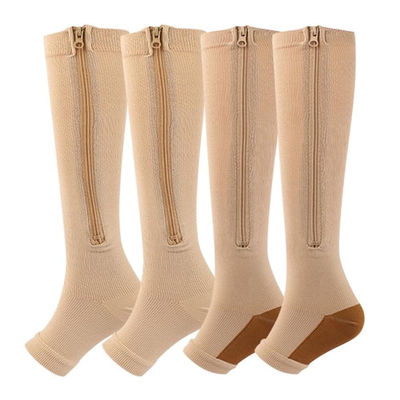 Baywell Zipper Compression Socks for Women Men - Calf Knee High 20-30mmHg Open Toe Compression Stocking - Non-Slip Sport Runing Socks Leg Support Stocking, S-2XL/ US 5-17