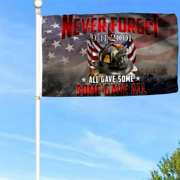 Bayyon 911 Flag Never Forget, 343 Firefighter, Memorial Patriot Day American Flag Banner with Grommets 3x5Feet Man cave Decor