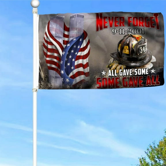 Bayyon 911 Flag Never Forget, 343 Firefighter, Memorial Patriot Day American Flag Banner with Grommets 3x5Feet Man cave Decor