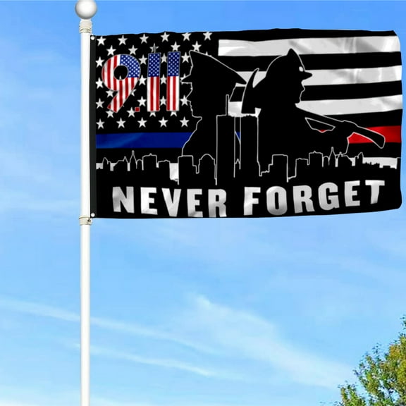 Bayyon 911 Flag Never Forget. Police, Firefighter September 11 American Patriotic Flag Banner with Grommets 3x5Feet Man cave Decor