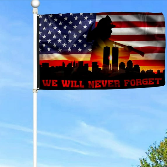 Bayyon 911 Patriot Day Flag September 11 Attacks Never Forget 911 Grommet Flag Banner with Grommets 3x5Feet Man cave Decor