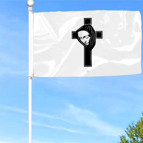 Bayyon A Cross with Face of Mother Mary Flag Banner with Grommets 3x5Feet Man cave Decor