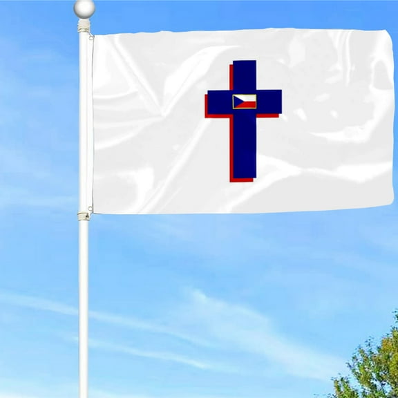 Bayyon Anley Fly Breeze Cross and Czech Flag Banner with Grommets 3x5Feet Man cave Decor