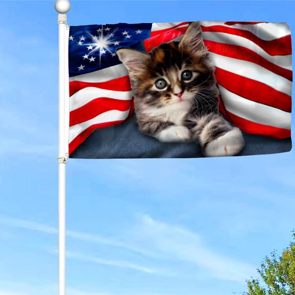 Bayyon Cat American Grommet Flag 4th Of July Independence Day Flag Banner with Grommets 3x5Feet Man cave Decor
