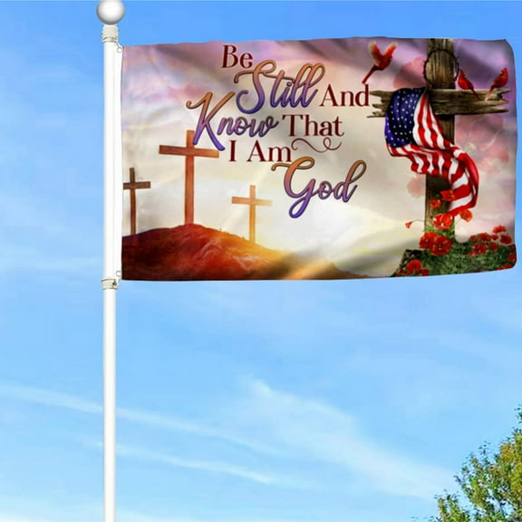 Bayyon Christian Cross. Be Still And Know That I Am God Grommet Flag Banner with Grommets 3x5Feet Man cave Decor