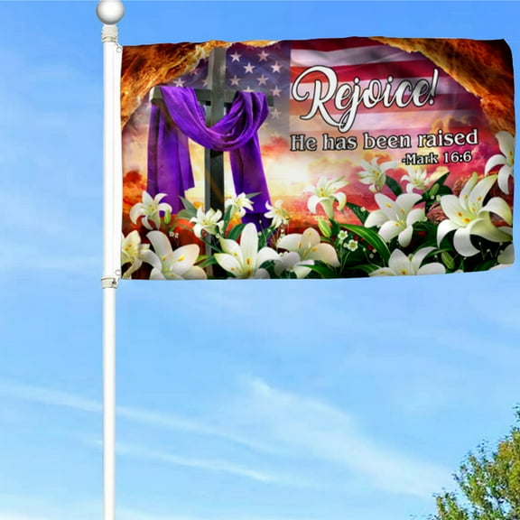 Bayyon Christian Cross. My God. He Has been raised. Easter Day American Flag Banner with Grommets 3x5Feet Man cave Decor