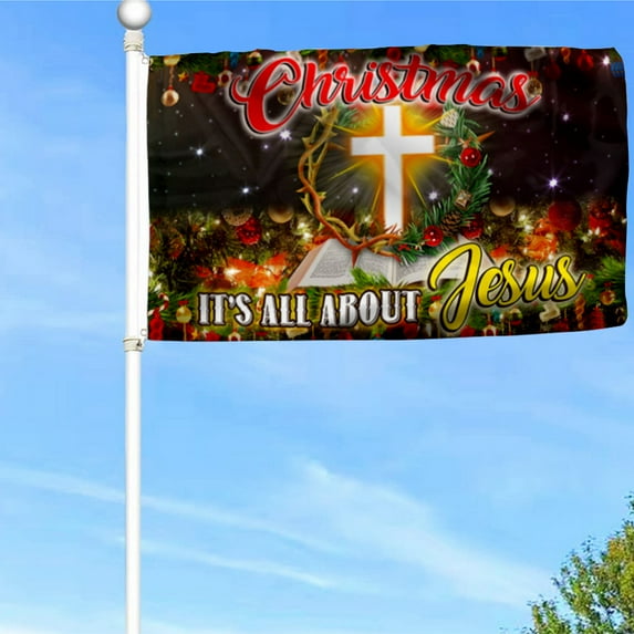 Bayyon Christmas Jesus Grommet Flag Christmas It’s All About Jesus Flag Banner with Grommets 3x5Feet Man cave Decor