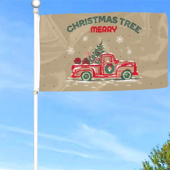 Bayyon Christmas Vintage Red Truck, Merry Christmas Tree Flag Banner with Grommets 3x5Feet Man cave Decor