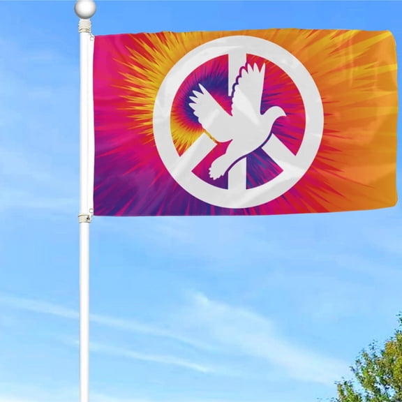 Bayyon Dove Peace Sign Tie Dye Flag Banner with Grommets 3x5Feet Man cave Decor
