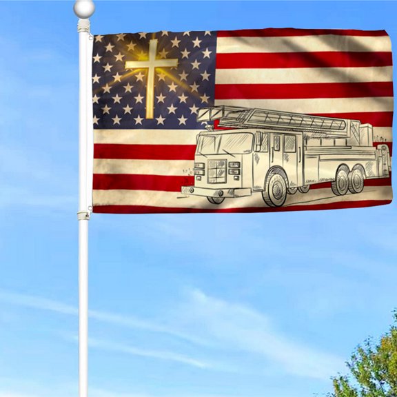Bayyon Firefighter Flag Christian Cross Firefighter Grommet Flag Banner with Grommets 3x5Feet Man cave Decor