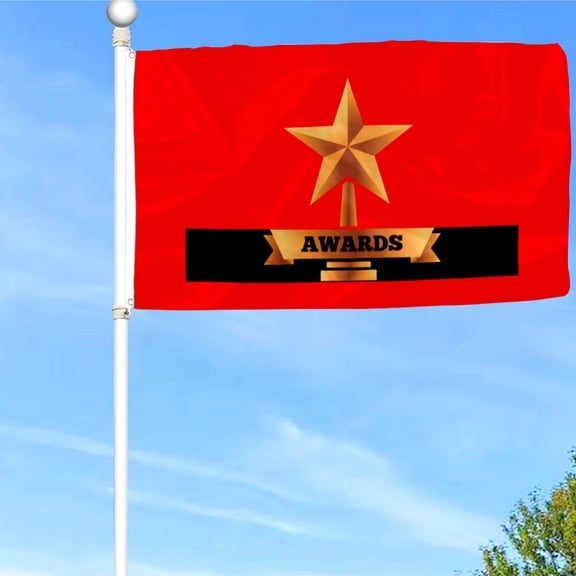 Bayyon Golden Five Pointed Star Trophy Flag Banner with Grommets 3x5Feet Man cave Decor