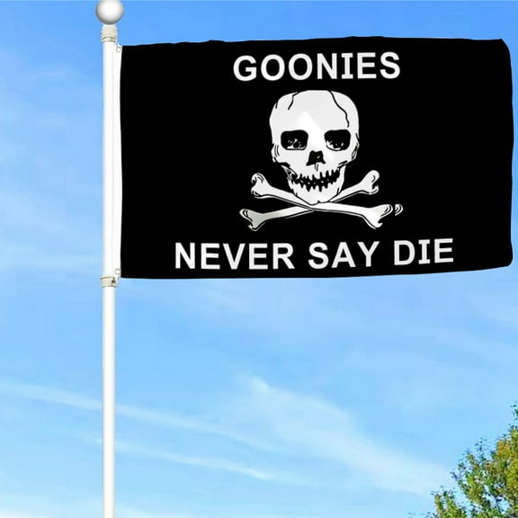 Bayyon Goonies Black Flag, Never Say Die Flag Banner with Grommets 3x5Feet Man cave Decor