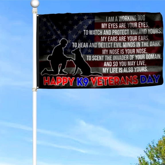 Bayyon Happy K9 Veterans Day German Shepherd Grommet Flag Banner with Grommets 3x5Feet Man cave Decor