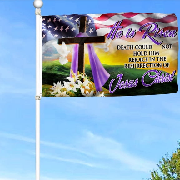 Bayyon He Is Risen. Easter Day. Christian Cross American Grommet Flag Banner with Grommets 3x5Feet Man cave Decor