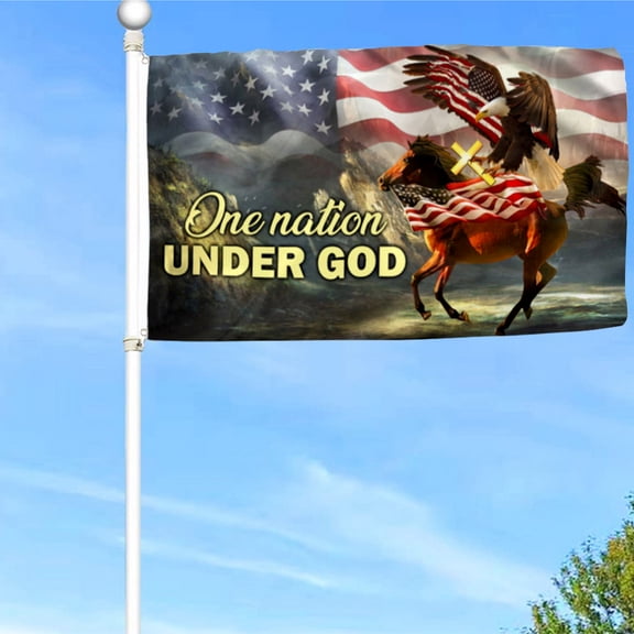 Bayyon Horse Eagle Cross Grommet Flag One Nation Under God Flag Banner with Grommets 3x5Feet Man cave Decor