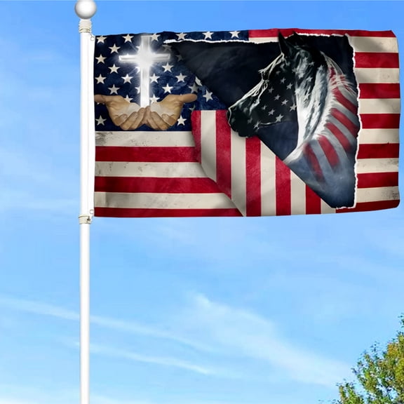 Bayyon Horse Flag American Patriotic Christian Flag Banner with Grommets 3x5Feet Man cave Decor