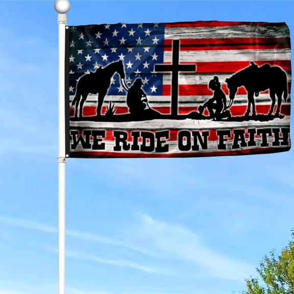 Bayyon Horse We Ride In Faith Grommet Flag Banner with Grommets 3x5Feet Man cave Decor