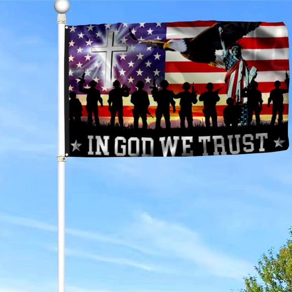 Bayyon In God We Trust, Christian Cross American Eagle Flag Banner with Grommets 3x5Feet Man cave Decor