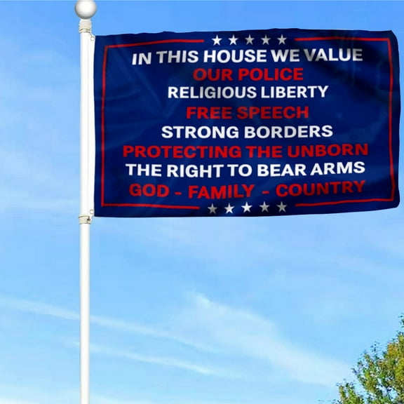 Bayyon In This House We Value Our Police Religious Liberty Free Speech Strong Borders Grommet Flag Banner with Grommets 3x5Feet Man cave Decor