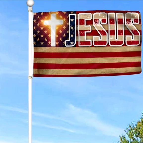 Bayyon Jesus American Flag Banner with Grommets 3x5Feet Man cave Decor