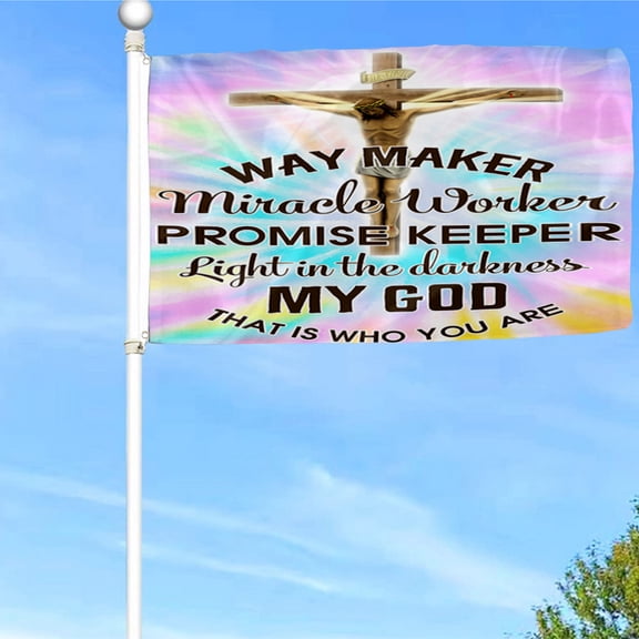 Bayyon Jesus Christ Flag Way maker Miracle Worker Promise Keeper Light In The Darkness My God That Is Who You Are Flag Banner with Grommets 3x5Feet Man cave Decor