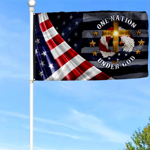 Bayyon Jesus Cross Grommet Flag One Nation Under God Flag Banner with Grommets 3x5Feet Man cave Decor
