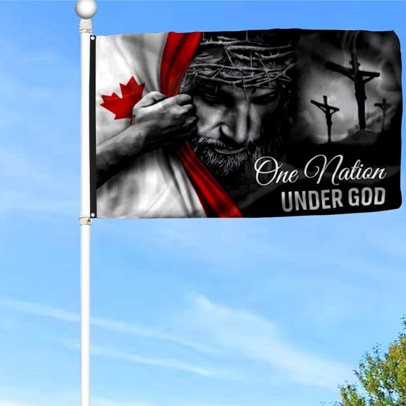 Bayyon Jesus Flag One Nation Under God Canadian Grommet Flag Banner with Grommets 3x5Feet Man cave Decor