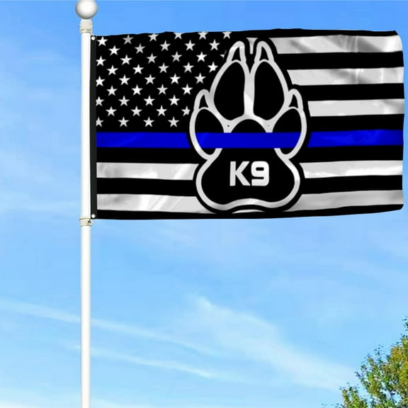 Bayyon K9 Paw Thin Blue Line Grommet Flag Police Officer Law Enforcement Flag Banner with Grommets 3x5Feet Man cave Decor