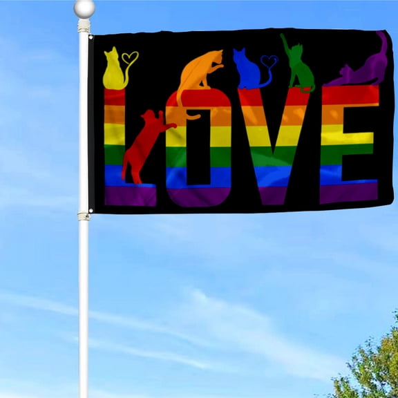 Bayyon LGBT Pride Month Love Cat Grommet Flag Banner with Grommets 3x5Feet Man cave Decor