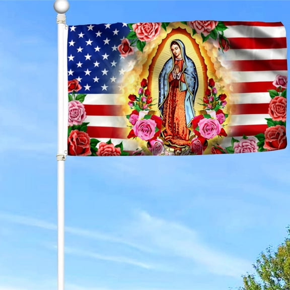 Bayyon Mary, Mother of Jesus. Our Lady of Guadalupe American Flag Banner with Grommets 3x5Feet Man cave Decor