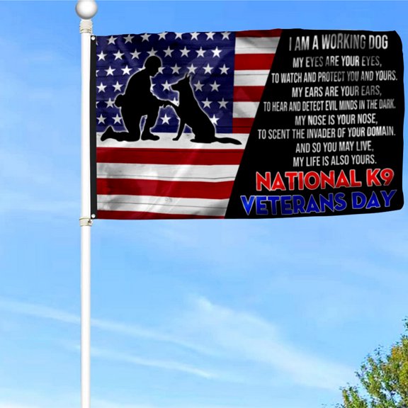 Bayyon National K9 Veterans Day German Shepherd Grommet Flag Banner with Grommets 3x5Feet Man cave Decor