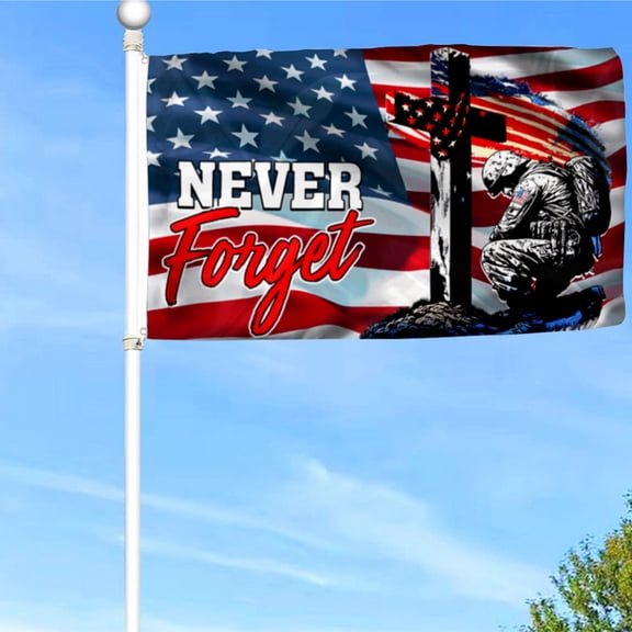 Bayyon Never Forget, Memorial Veteran Flag Banner with Grommets 3x5Feet Man cave Decor